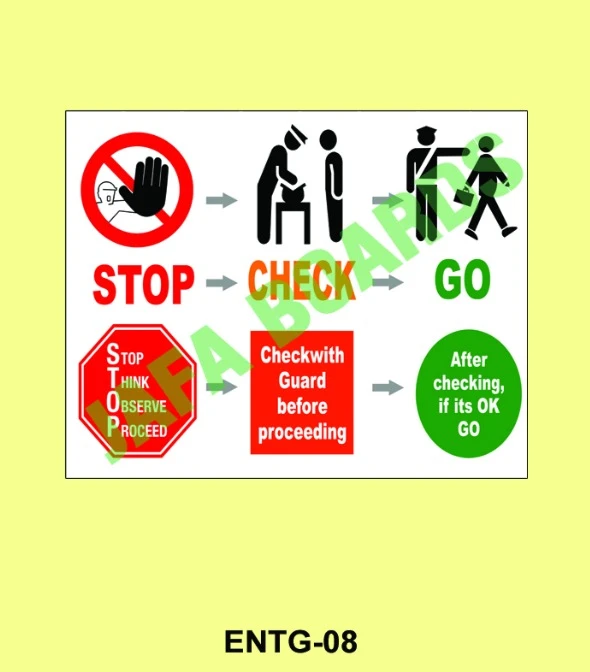 Entry gate safety instruction signage for industrial premises